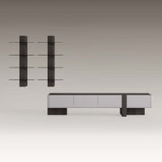 Moss TV Unit - Lower Block with two-tone finish, linear profile, and low structure. Modern minimalist design with concealed storage for media accessories.
