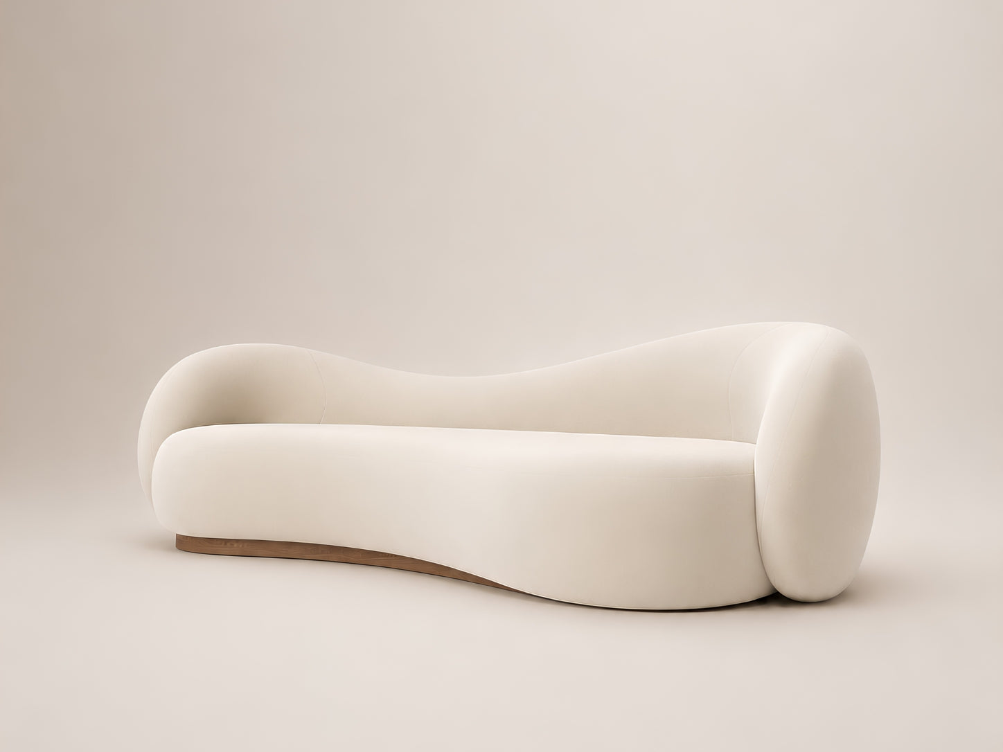 Orelle Sofa with premium upholstery, sophisticated wooden base and elegant curved design for refined interiors