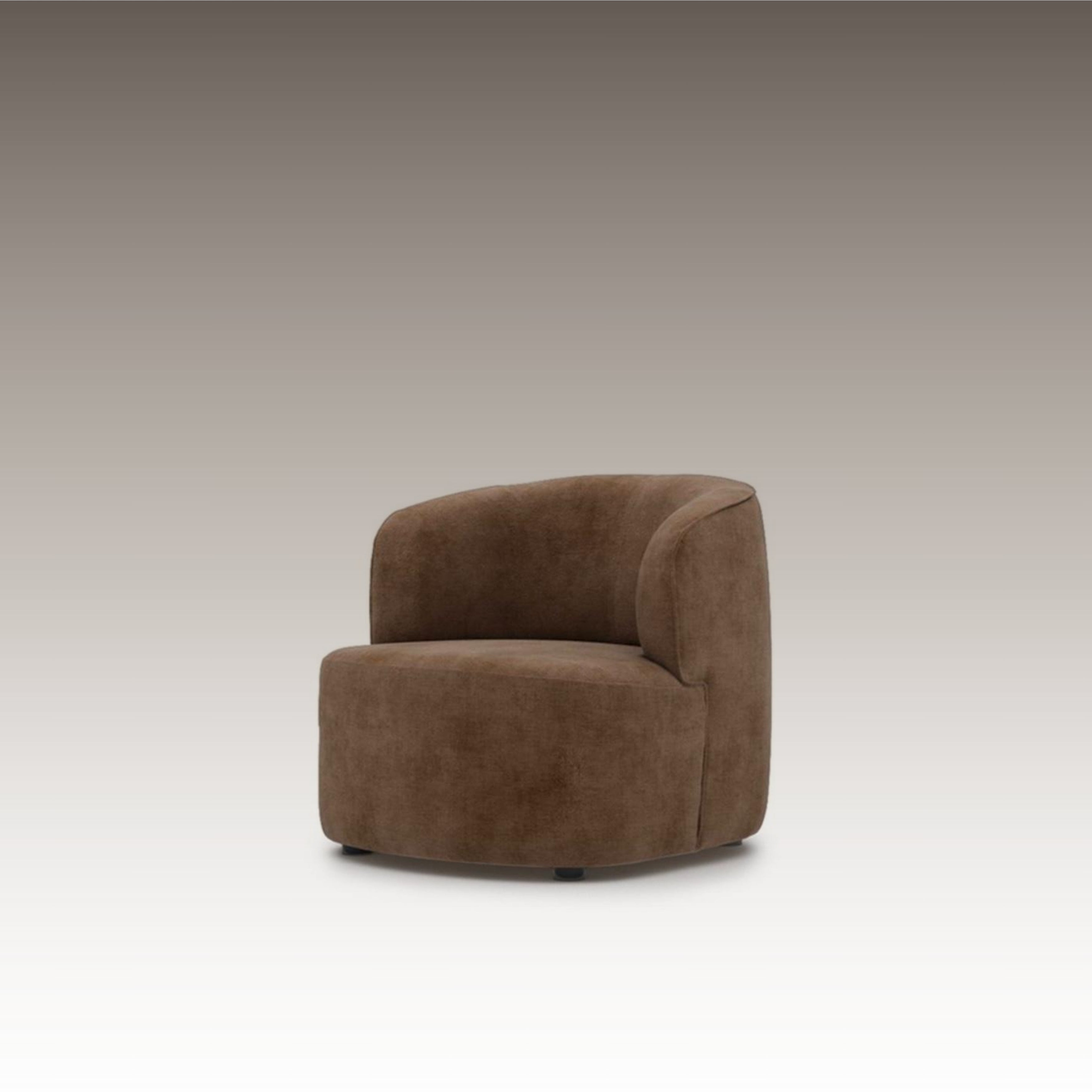 Orren Armchair in brown velvet fabric with curved back