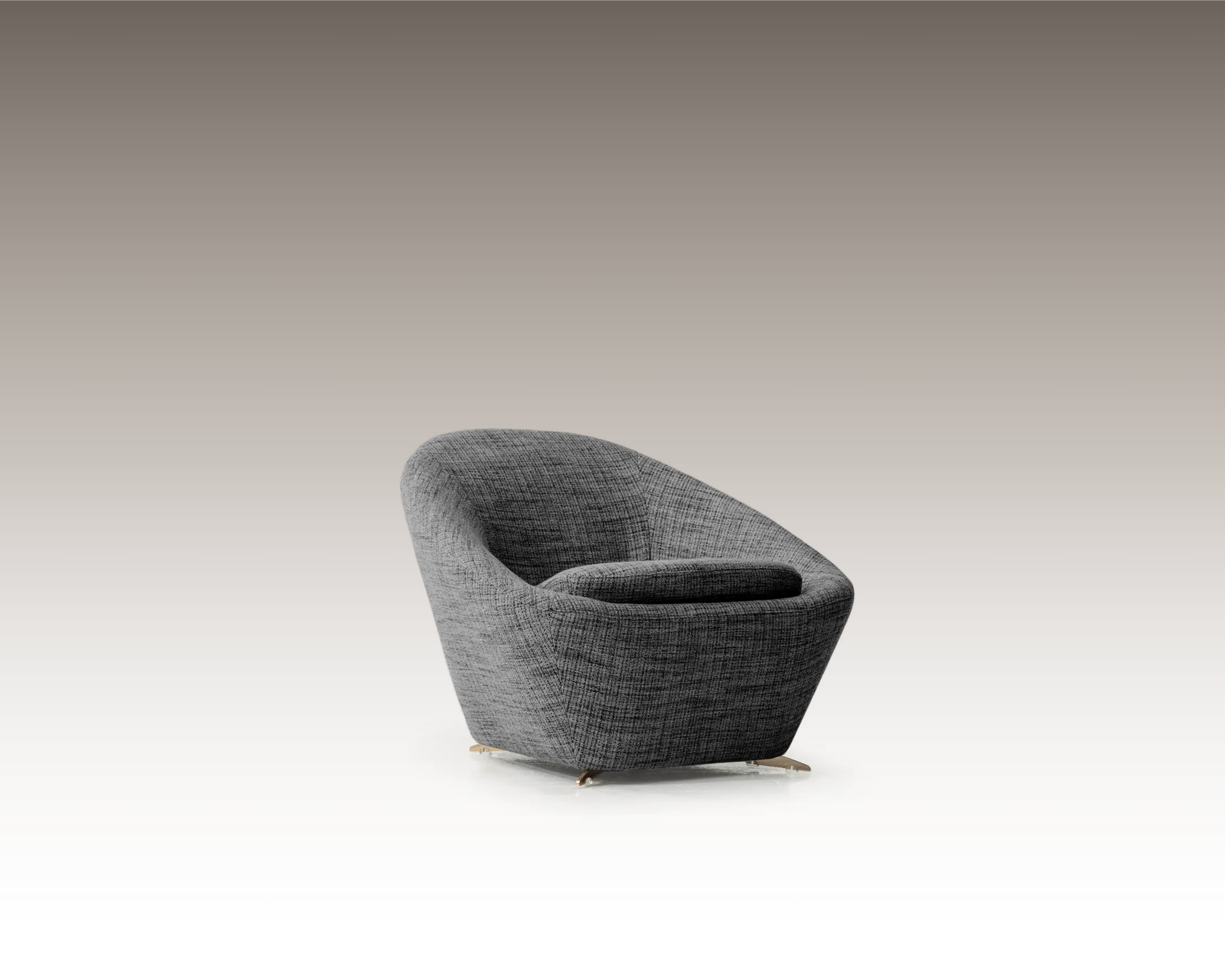Tao Armchair in grey fabric, front view