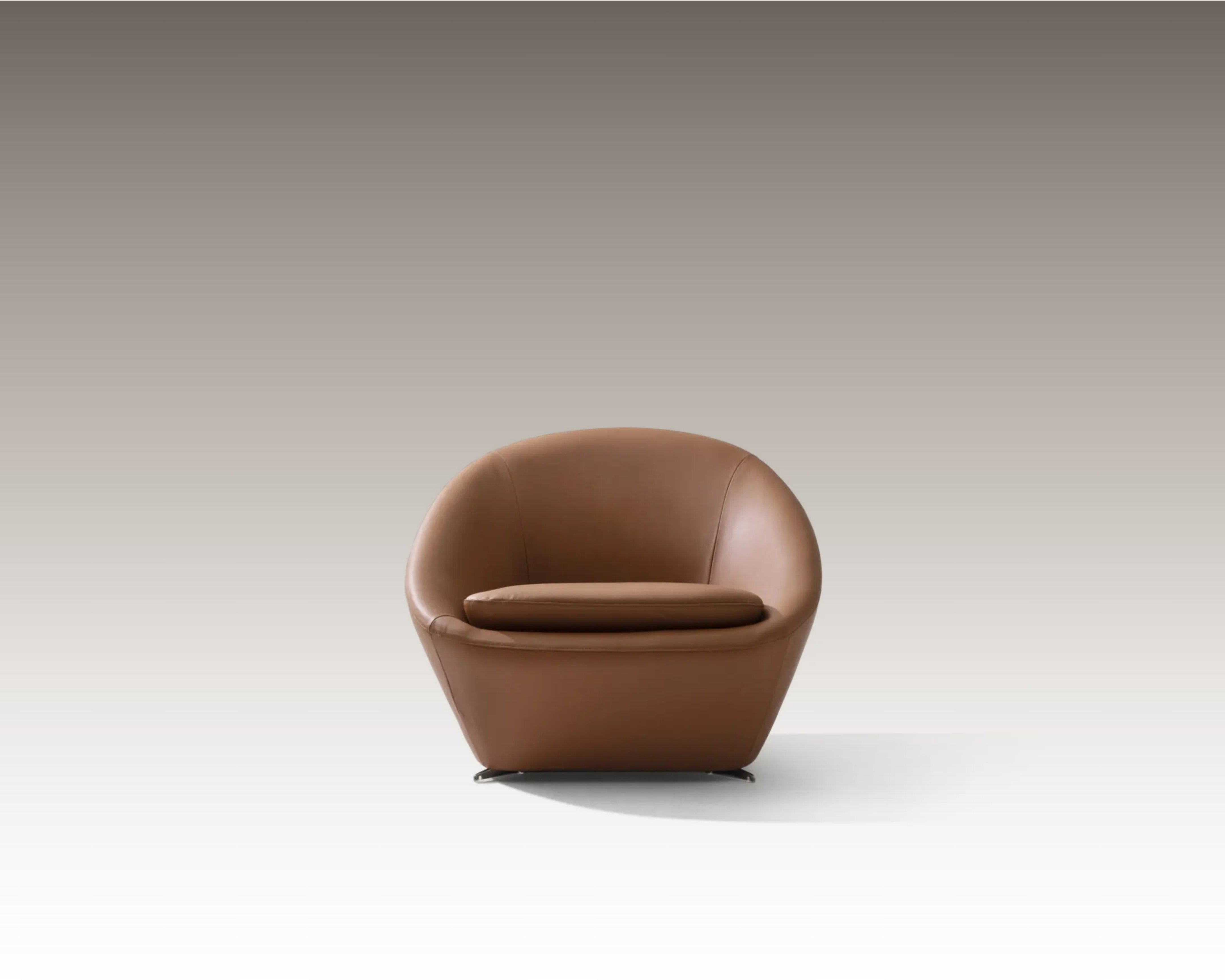 Tao Armchair in brown leather, front view