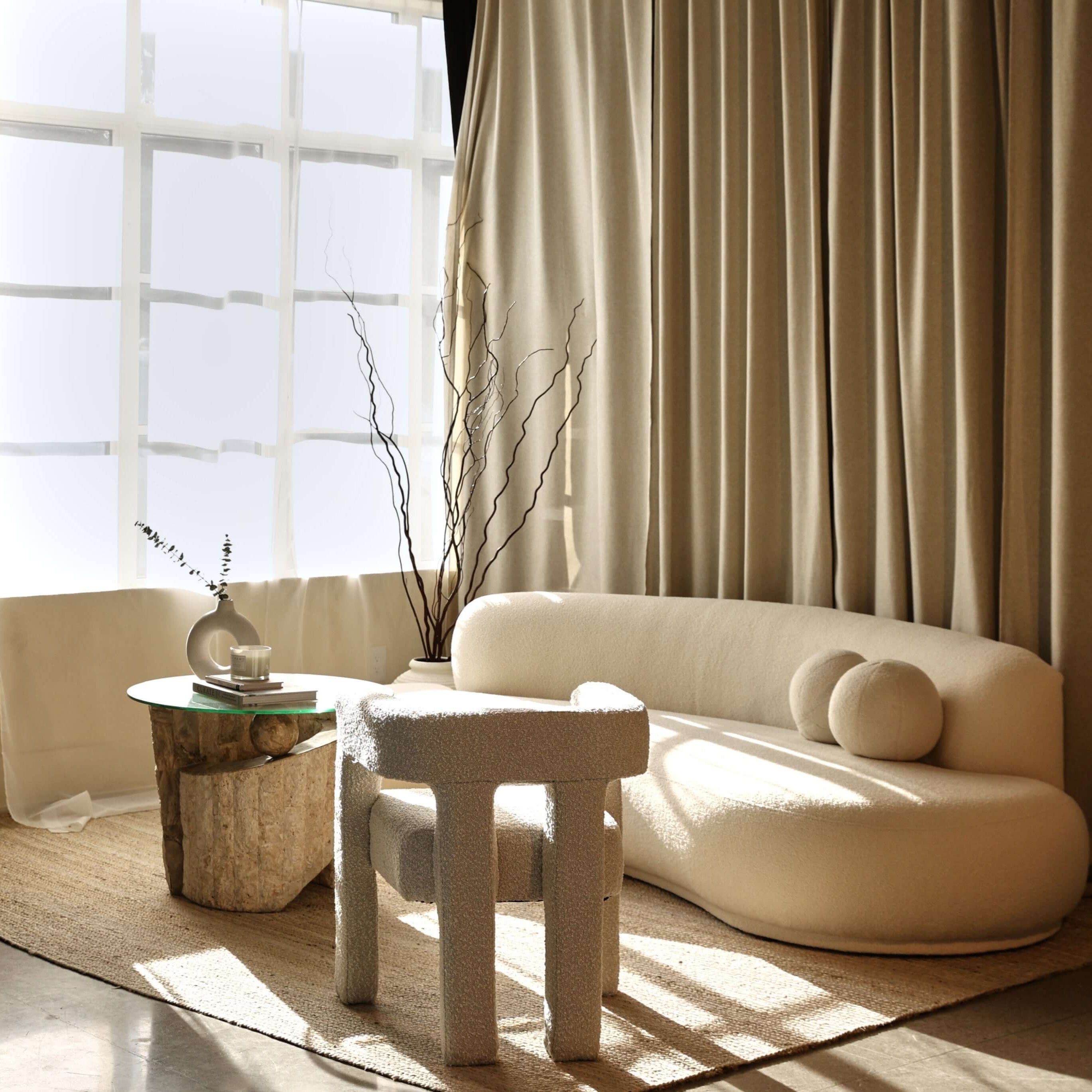 Teddy Sofa in a contemporary living room with sculptural curved design