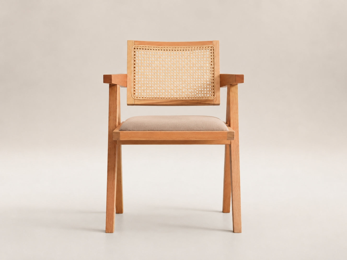 Tuscany Oak Dining Chair by Canapy Furniture featuring a solid oak frame, woven cane backrest and cushioned seat