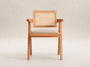 Tuscany Oak Dining Chair by Canapy Furniture featuring a solid oak frame, woven cane backrest and cushioned seat