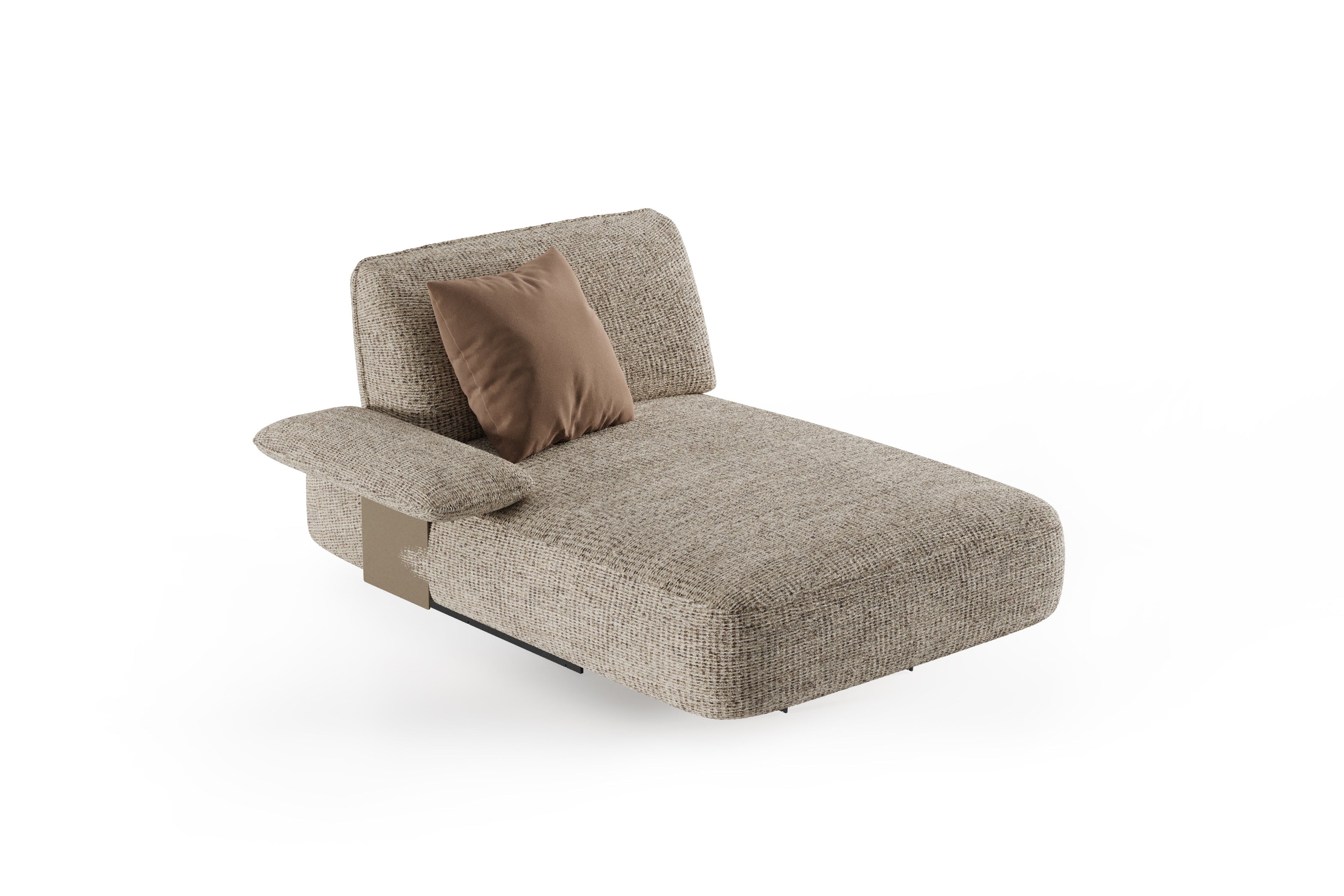 Beige chaise lounge with a brown pillow on a white background