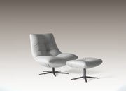 Zen Resting Chair shown at an angle with matching pouf on light background