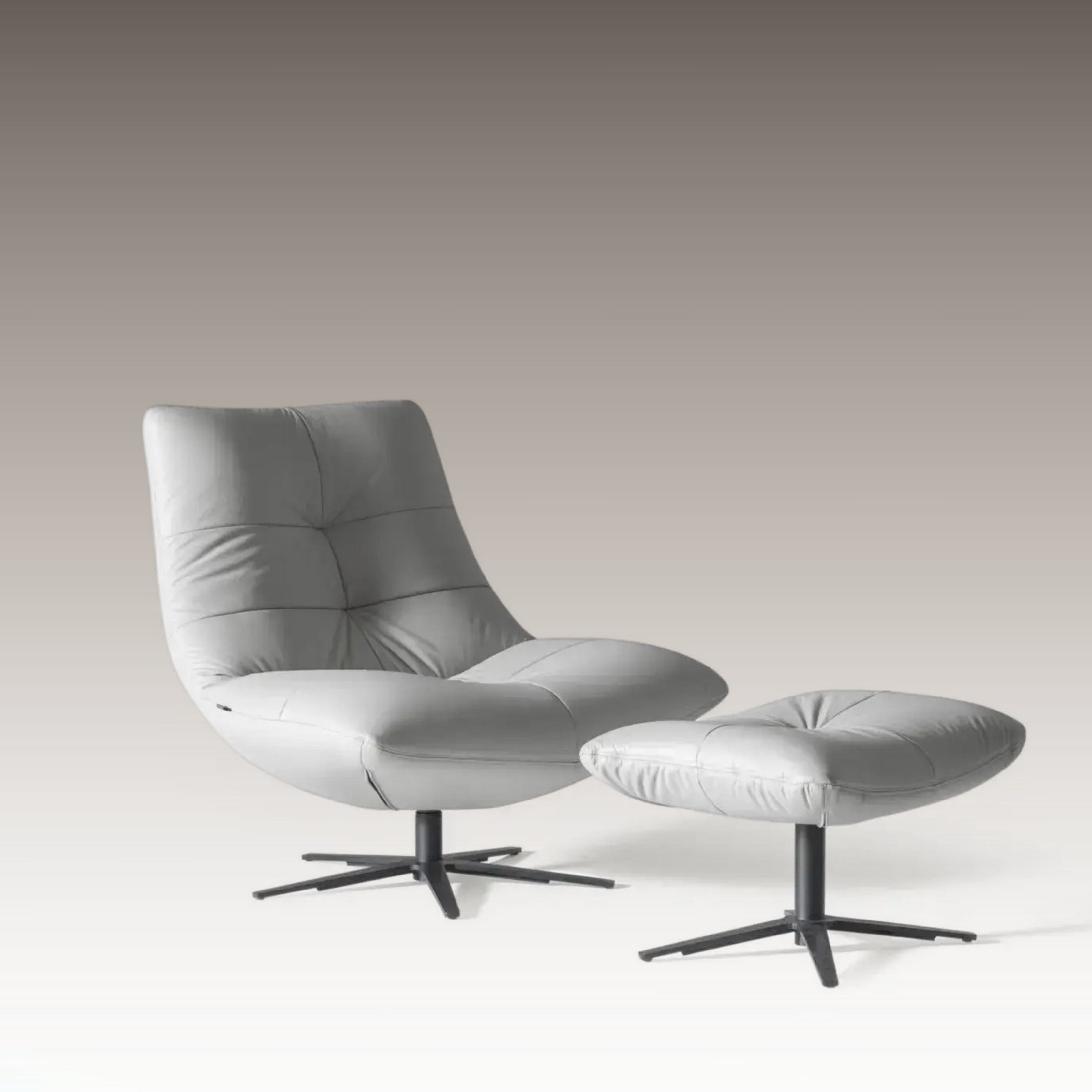 Zen Resting Chair shown at an angle with matching pouf on light background